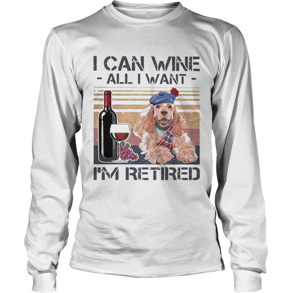 I Can Wine All I Want IM Retired Poodle Dog Vintage Retro Footprint Long Sleeve