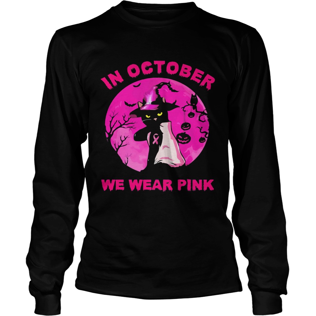 In October We Wear Pink Cat Moonlight Halloween Long Sleeve