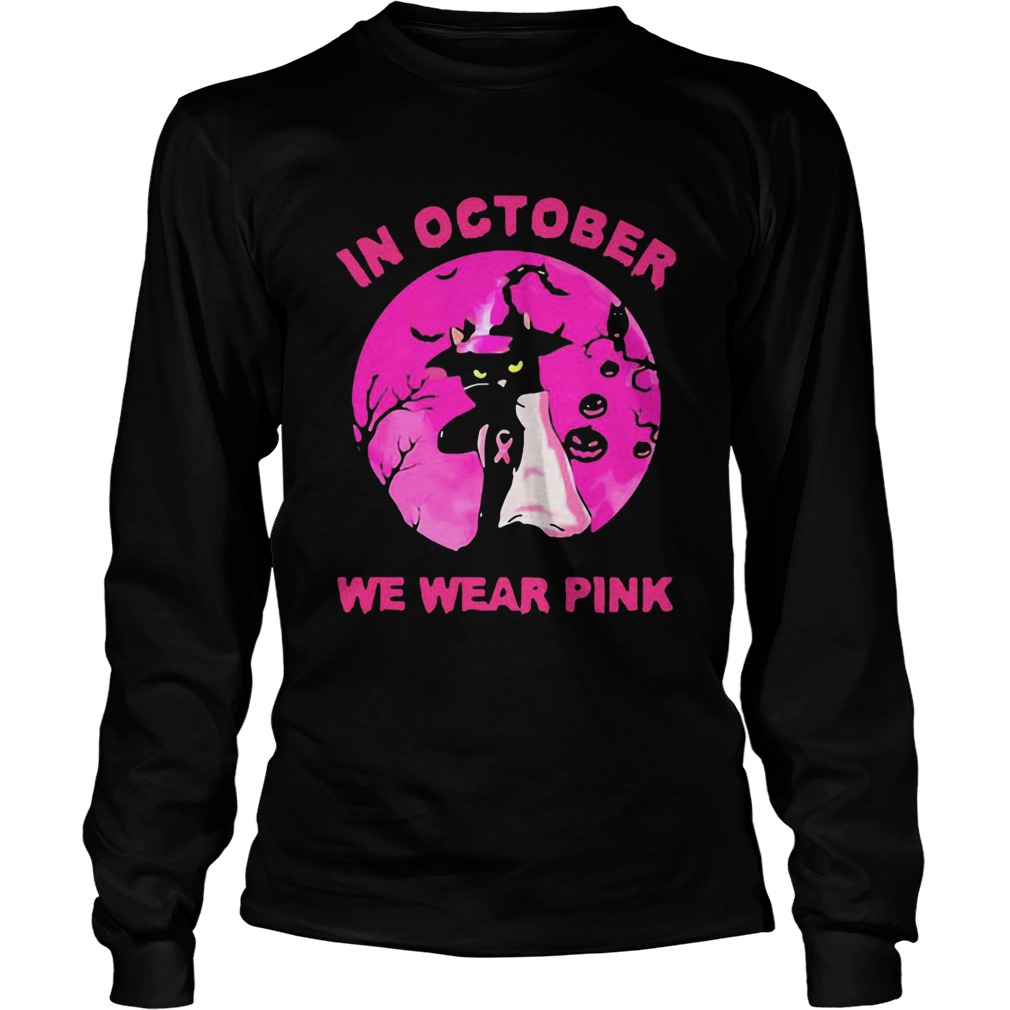 In October We Wear Pink Cat Sunset Halloween Long Sleeve