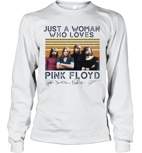 Just A Woman Who Loves Pink Floyd Vintage Retro Signatures T-Shirt Long Sleeved T-shirt 