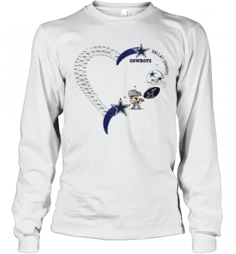 Love Dallas Cowboys Football Heart Diamond T-Shirt Long Sleeved T-shirt 
