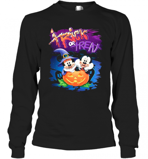 Minnie And Mickey Mouse Trick Or Treat Happy Halloween T-Shirt Long Sleeved T-shirt 