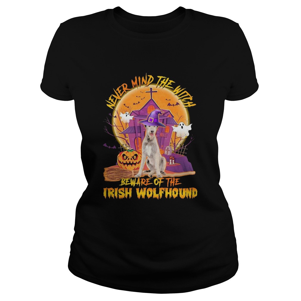 Never Mind The Witch Beware Of The Irish Wolfhound Halloween Moon Classic Ladies