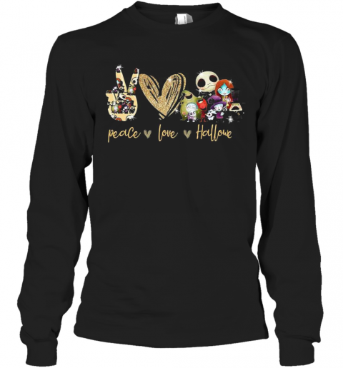Peace Love Skellington Halloween T-Shirt Long Sleeved T-shirt 
