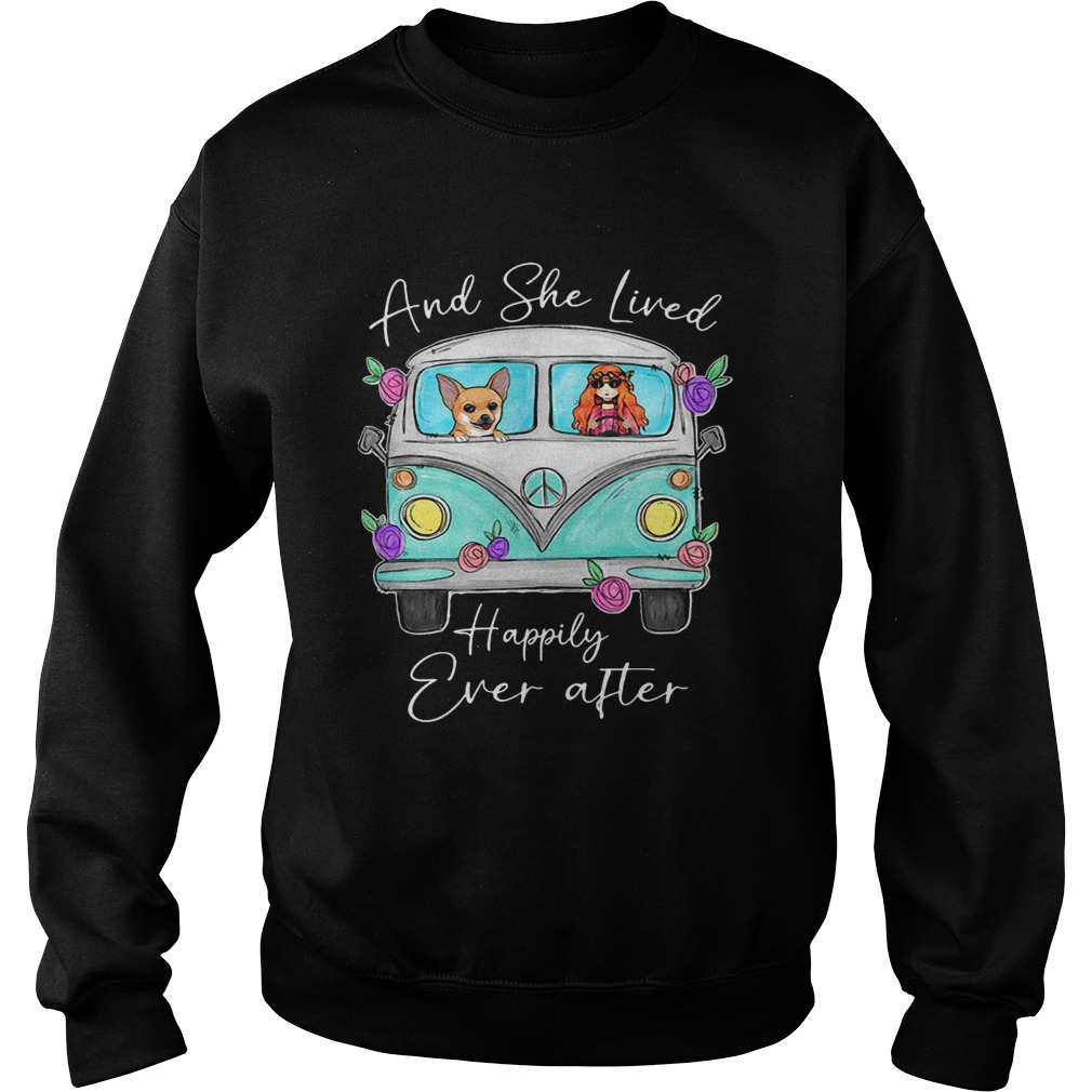 Peace bus corgi and she lived happily ever after flowers Sweatshirt