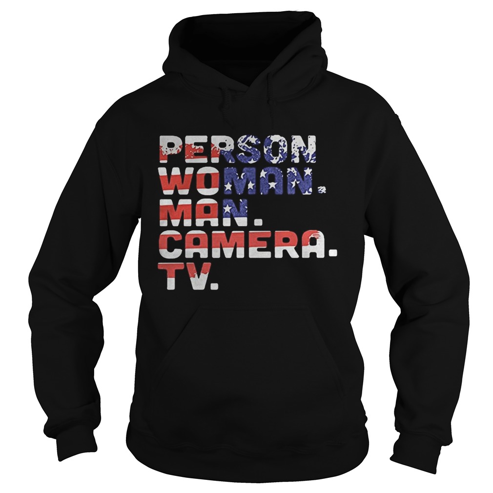 Person woman man camera tv american flag independence day Hoodie