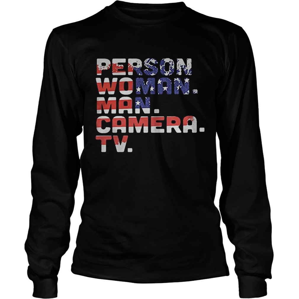 Person woman man camera tv american flag independence day Long Sleeve