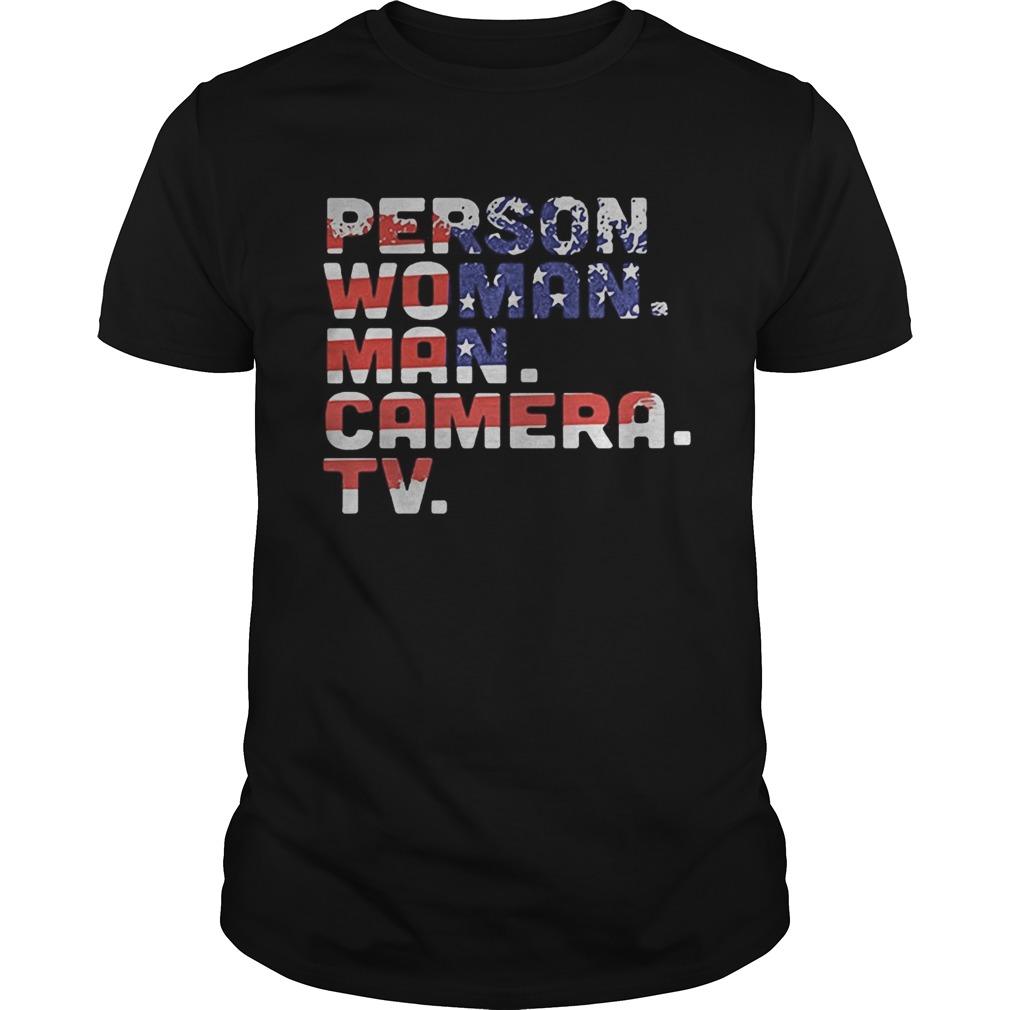 Person woman man camera tv american flag independence day shirt