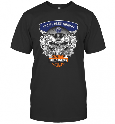 Skull Harley Davidson Pabst Blue Ribbon T-Shirt