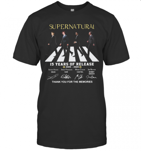 Supernatural The Abbey Road 15 Years Of Release 2005 2020 Thank You For The Memories Signatures T-Shirt
