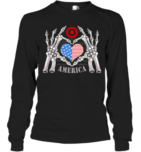 Target Logo America USA Forever Skeleton Skull Bones Hand T-Shirt Long Sleeved T-shirt 