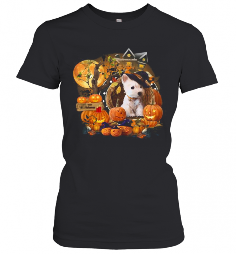 Terrier Puppy Witch Pumpkin Witch Halloween T-Shirt Classic Women's T-shirt