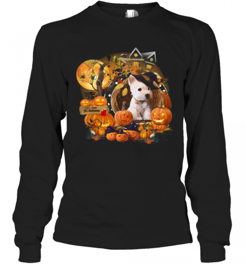 Terrier Puppy Witch Pumpkin Witch Halloween T-Shirt Long Sleeved T-shirt 
