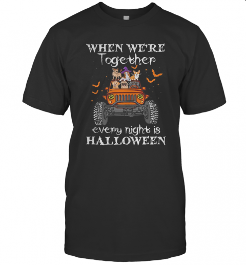 When We'Re Together Every Night Is Halloween Dogs And Elephant On Jeep T-Shirt