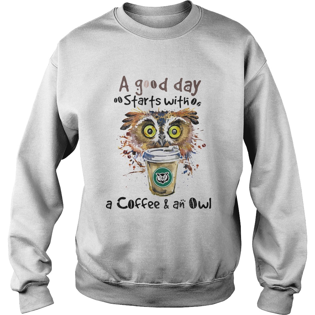 a good starts with a coffee and an owl Sweatshirt