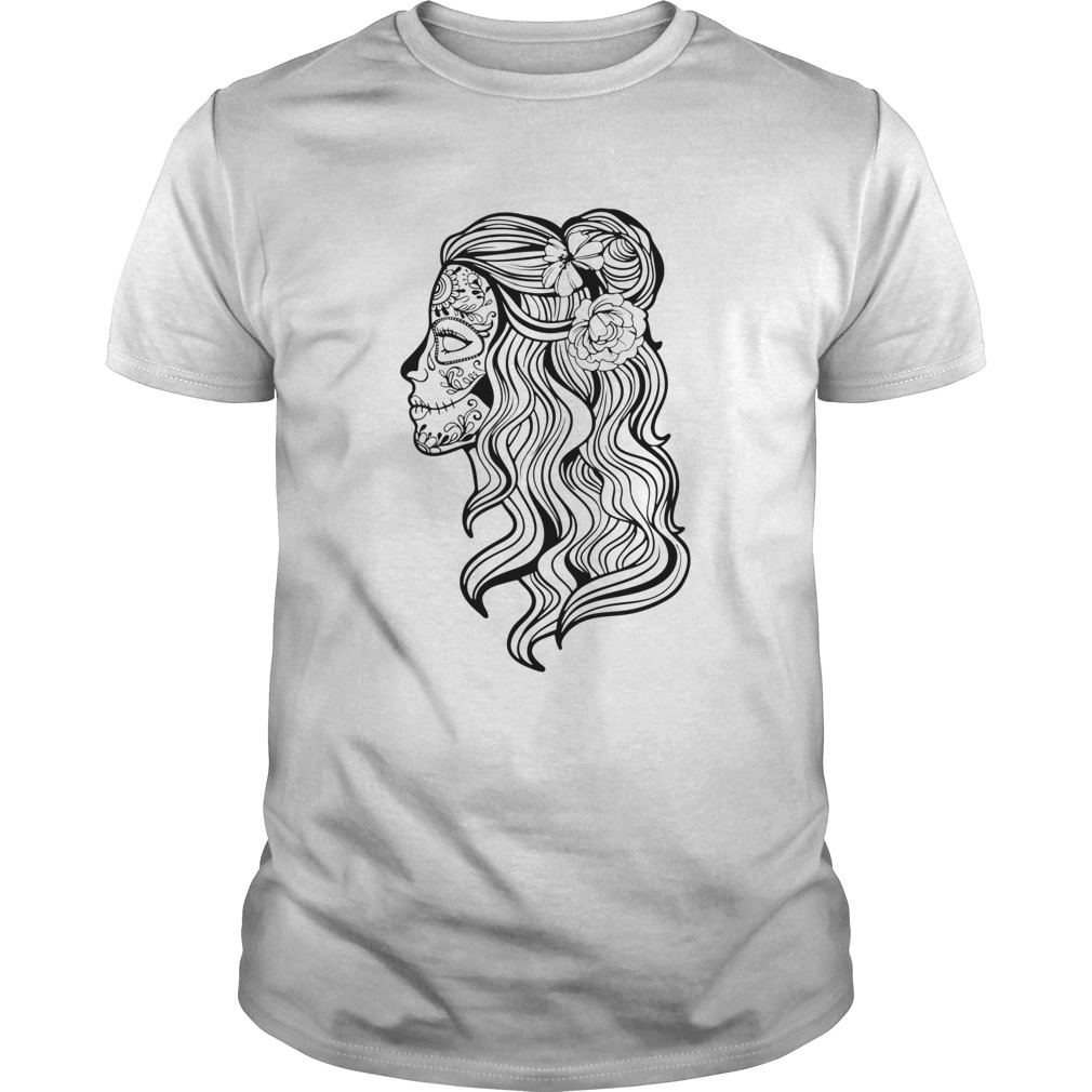 Black And White Beautiful Woman Skull With Smooth Hair Da De Los Muertos shirt