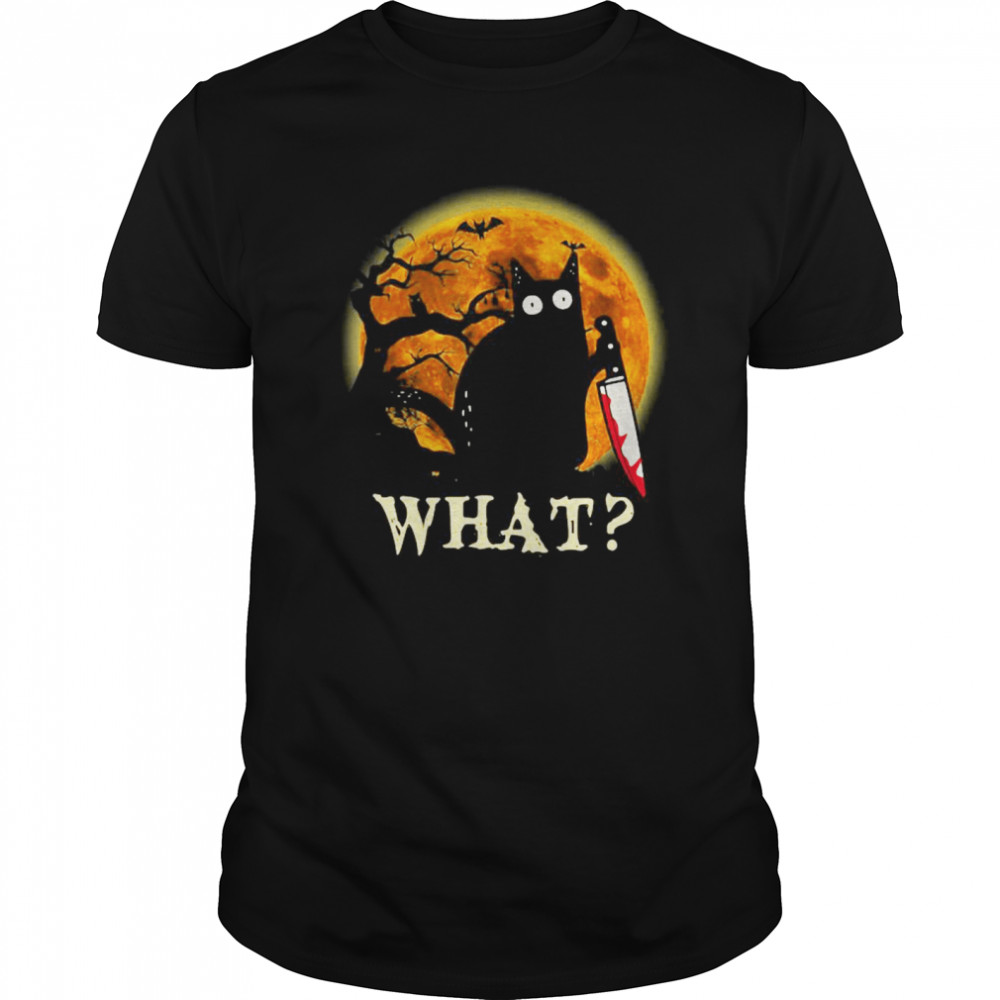 Black Cat What Murderous With Knife Halloween shirt