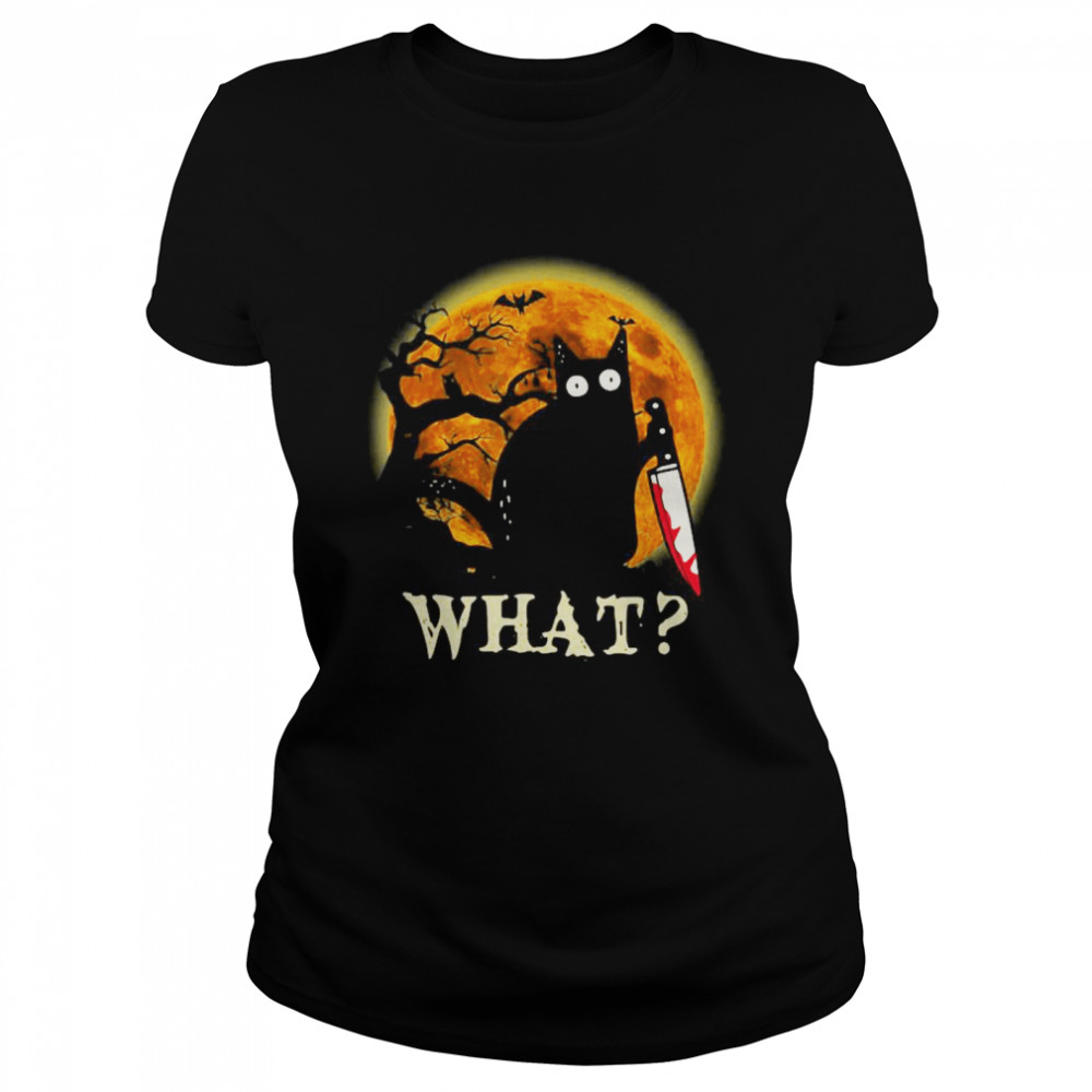 Black Cat What Murderous With Knife Halloween Classic Women's T-shirt