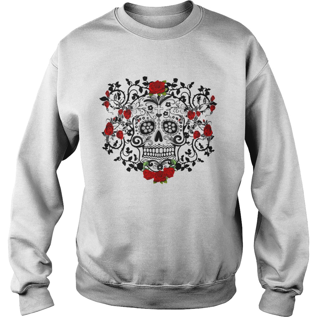 Black Sugar Skull Roses Dia De Los Muertos Day Of The Dead Sweatshirt
