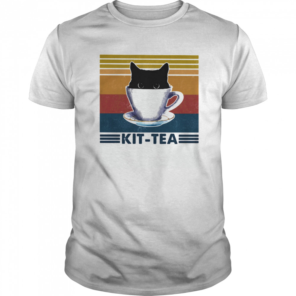 Black cat kit tea vintage retro shirt