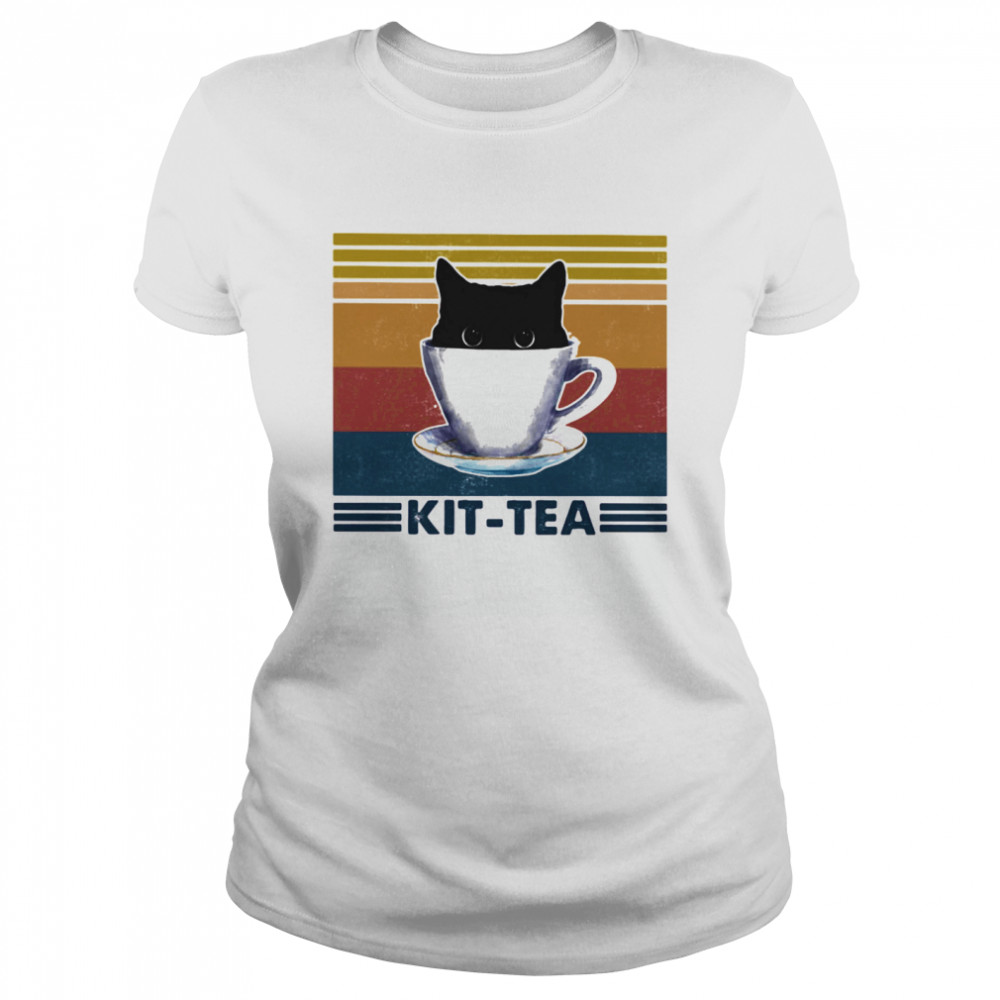 Black cat kit tea vintage retro Classic Women's T-shirt