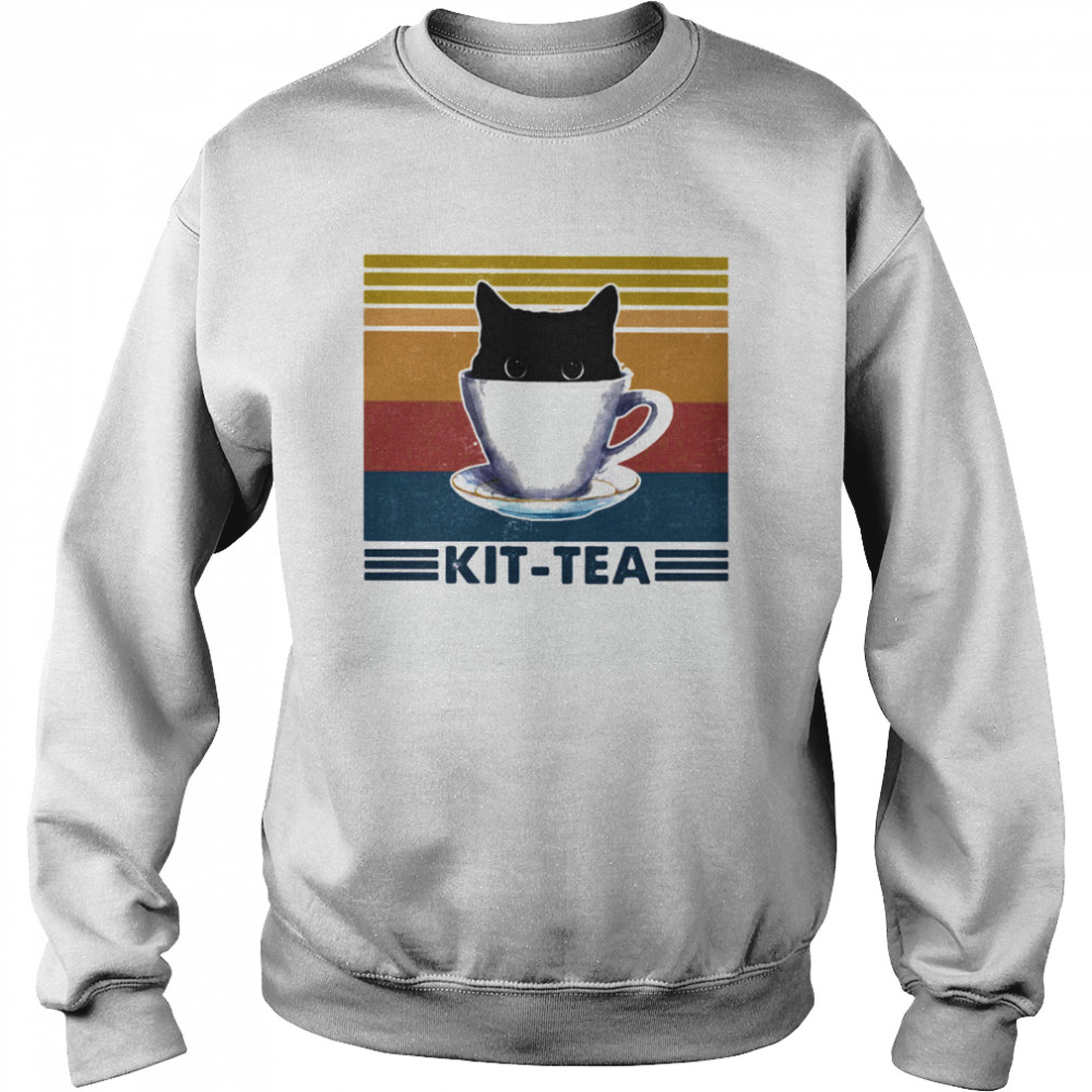 Black cat kit tea vintage retro Unisex Sweatshirt