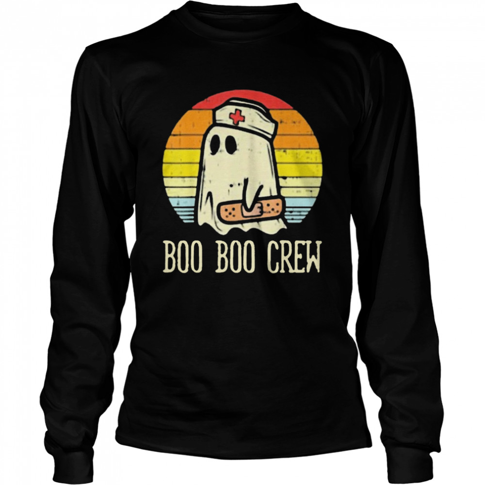 Boo Boo Crew Ghost Nurse Vintage Retro Halloween Long Sleeved T-shirt