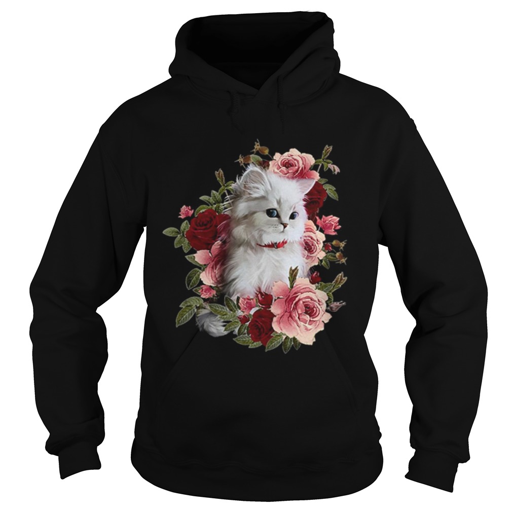 Cat White With Flower Hoodie