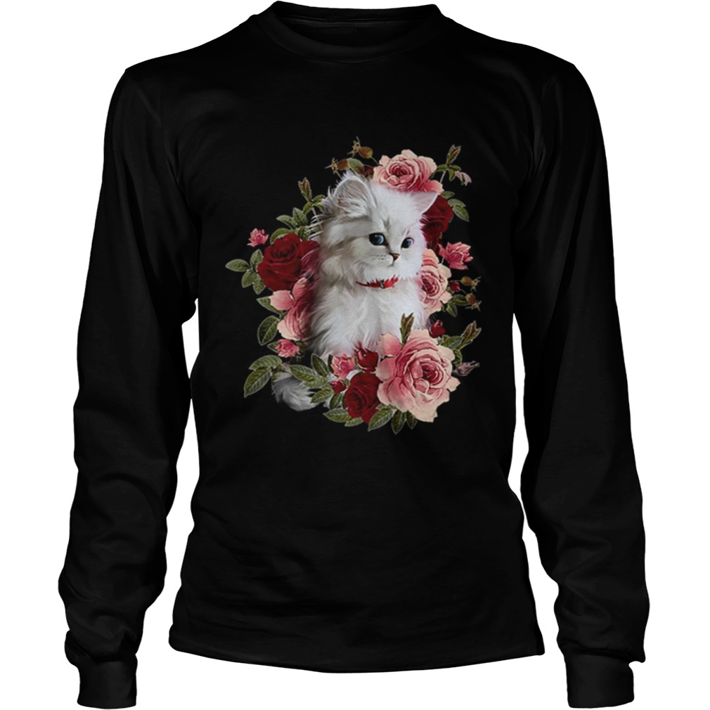 Cat White With Flower Long Sleeve