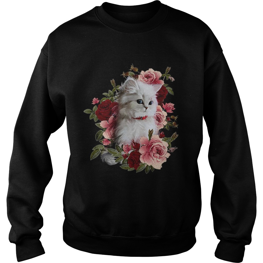 Cat White With Flower Sweatshirt