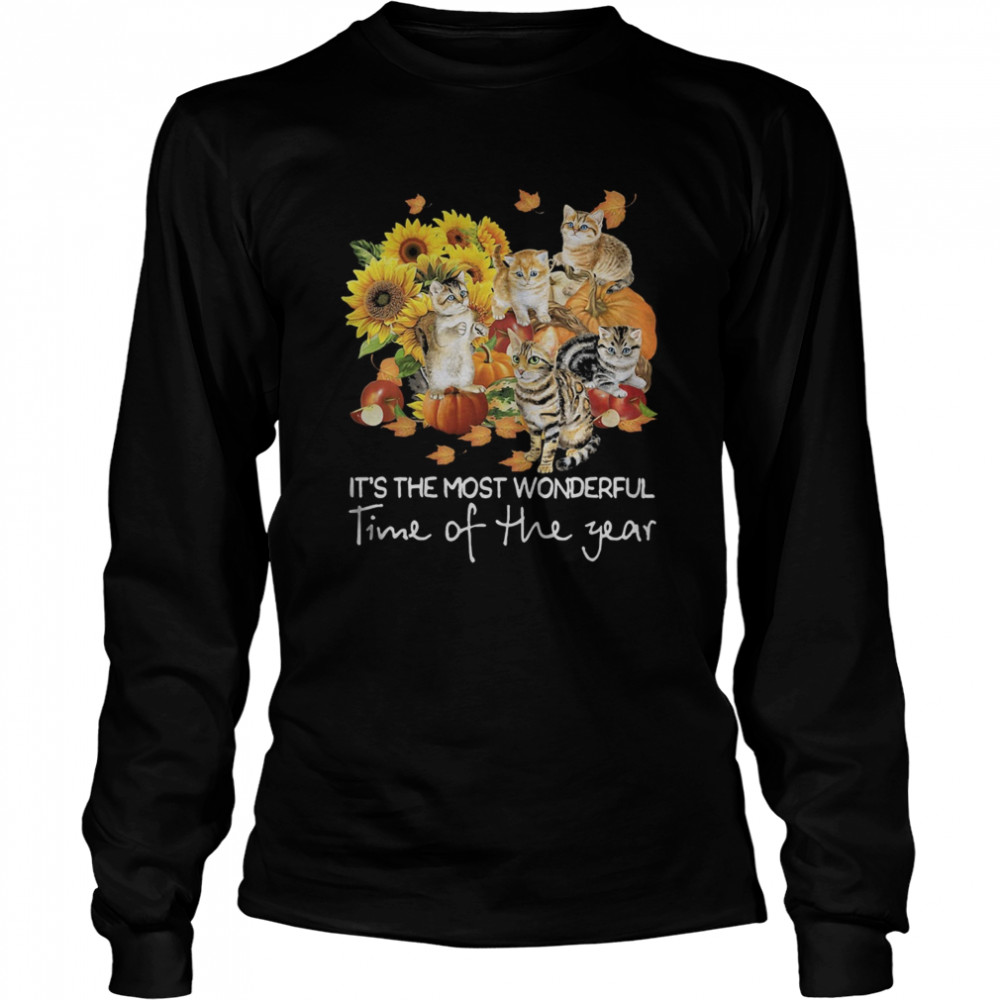 Cats it’s the most wonderful time of the year sunflowers leaves tree Long Sleeved T-shirt