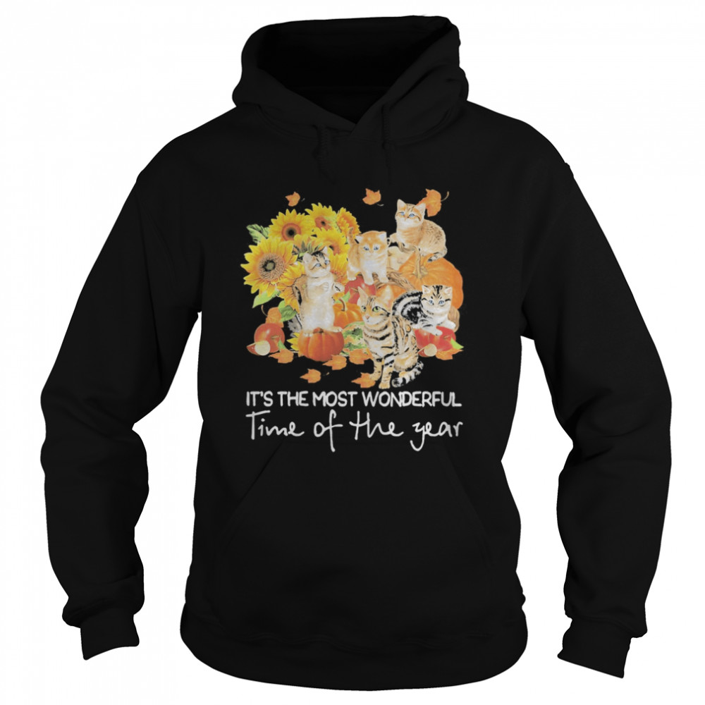 Cats it’s the most wonderful time of the year sunflowers leaves tree Unisex Hoodie