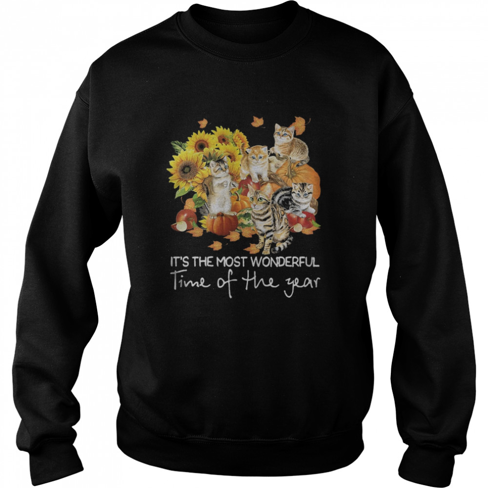 Cats it’s the most wonderful time of the year sunflowers leaves tree Unisex Sweatshirt