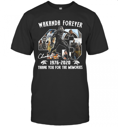 Chadwick Boseman Black Panther Wakanda Forever 43 Years 1976 2020 Thank You For The Memories Signature T-Shirt