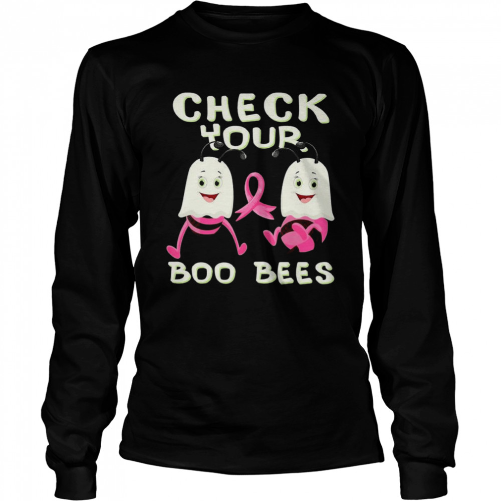Check Your Boo Bees Breast Cancer Ghost Halloween Ribon Fun Long Sleeved T-shirt