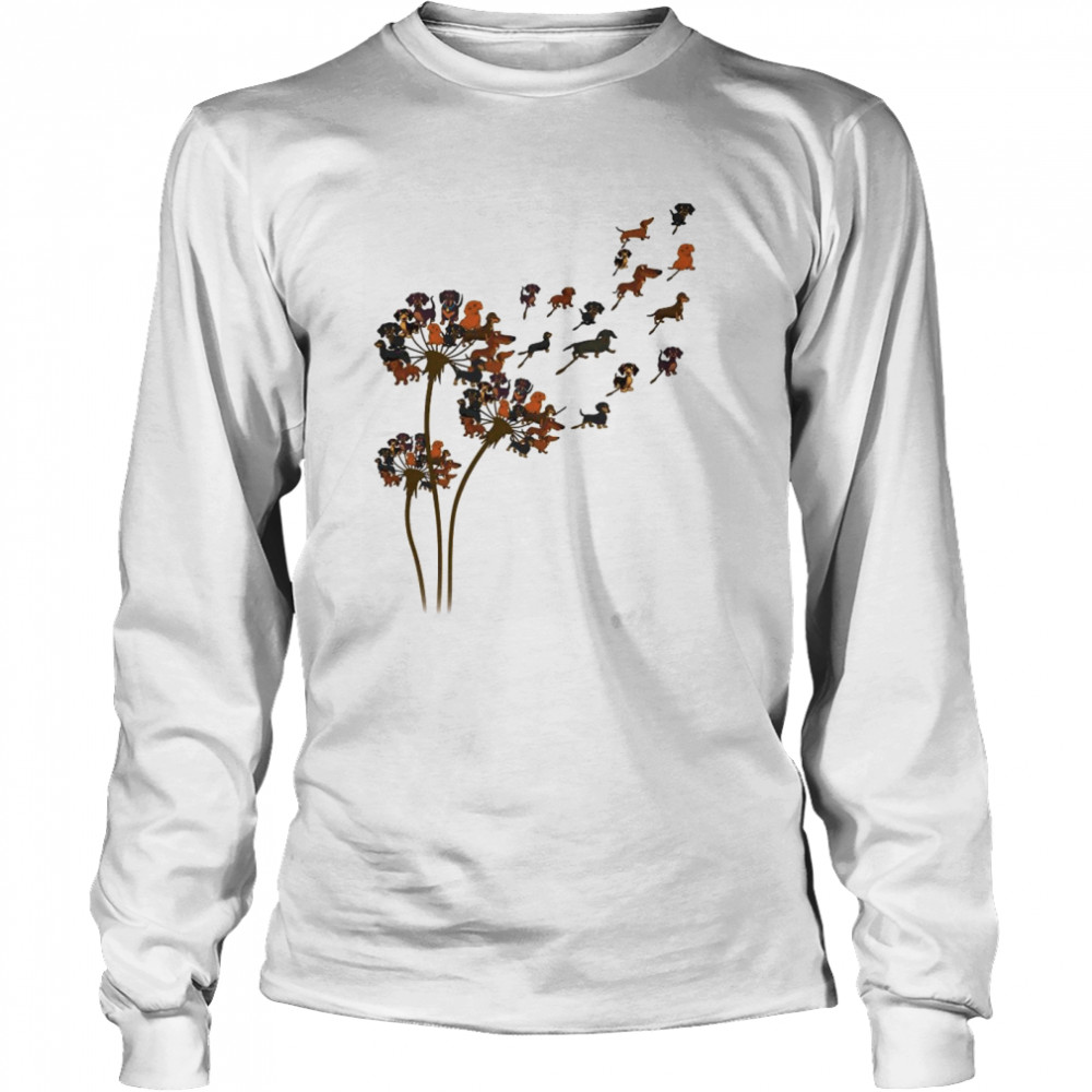 Dachshund Dandelion Flower Long Sleeved T-shirt