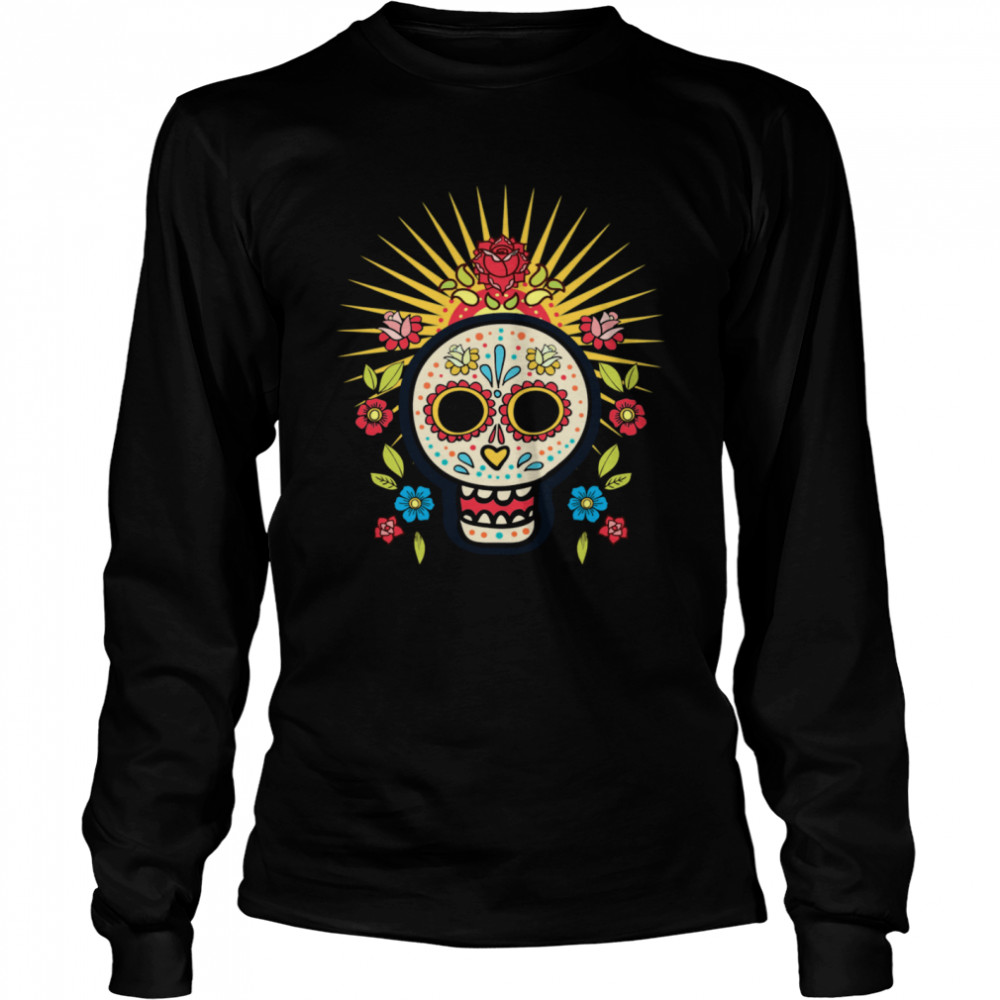Dia De Los Muertos Day Of The Dead Sugar Skull Flower Long Sleeved T-shirt
