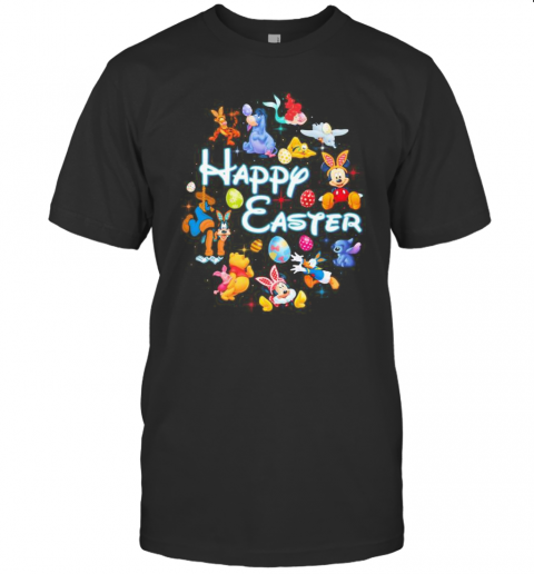 Disney Cartoon Characters Happy Easter Flowers T-Shirt