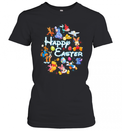 Disney Cartoon Characters Happy Easter Flowers T-Shirt Classic Women's T-shirt