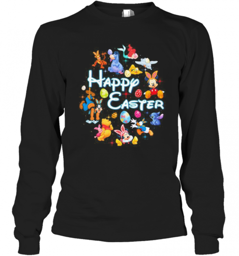 Disney Cartoon Characters Happy Easter Flowers T-Shirt Long Sleeved T-shirt 