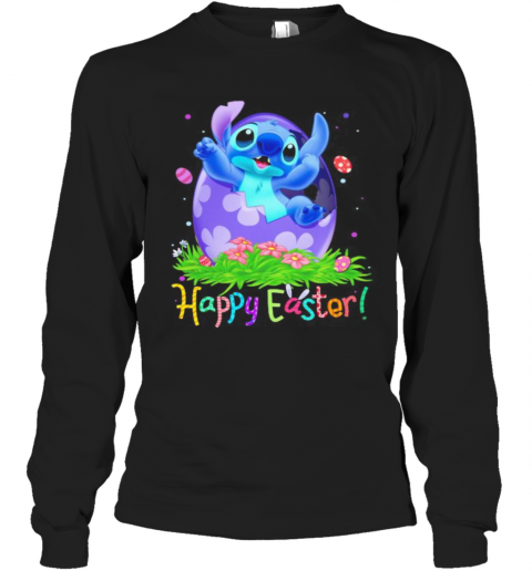 Disney Stitch Happy Easter Flower T-Shirt Long Sleeved T-shirt 