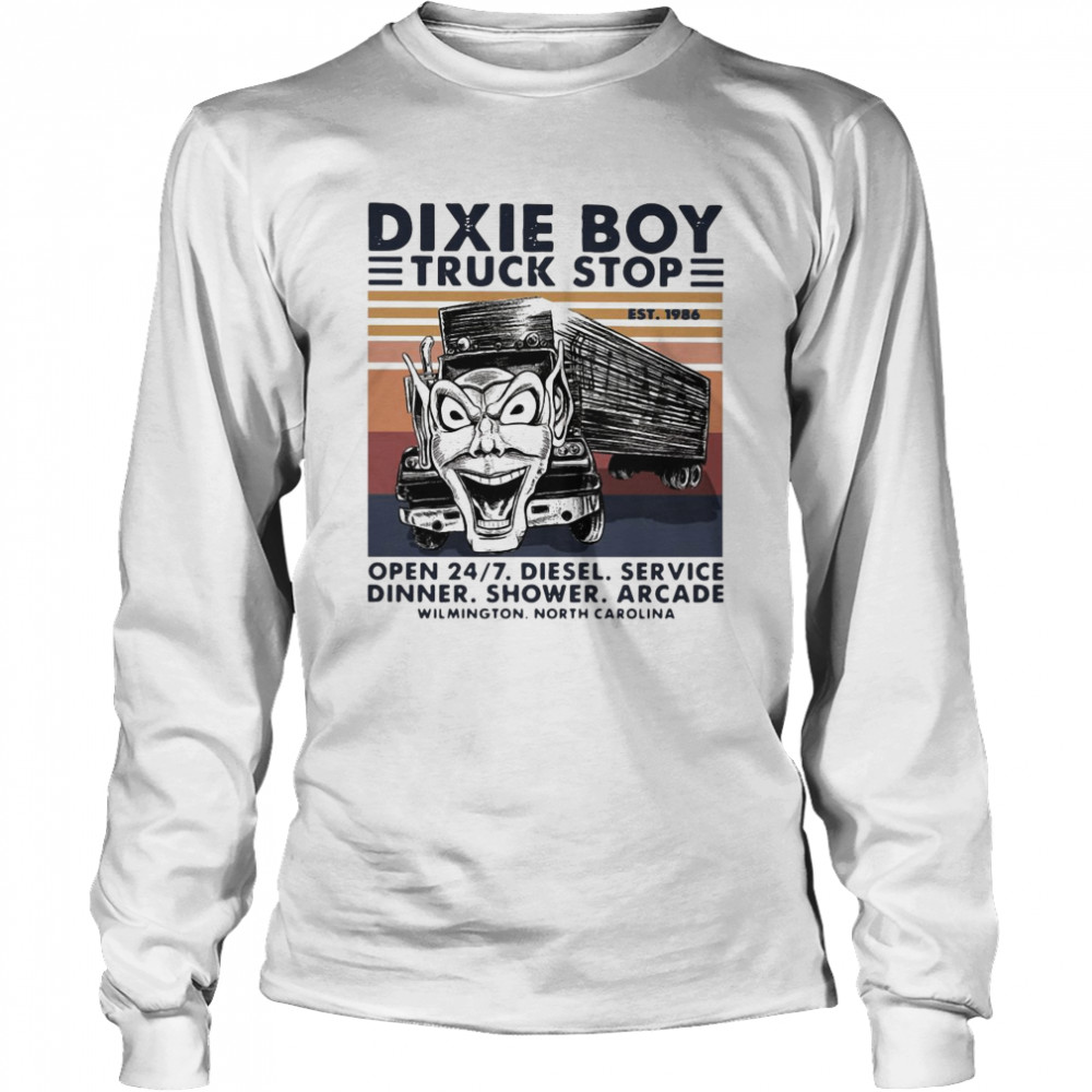 Dixie Boy Truck Stop Open 247 Diesel Service dinner Shower Arcade Vintage Retro Long Sleeved T-shirt