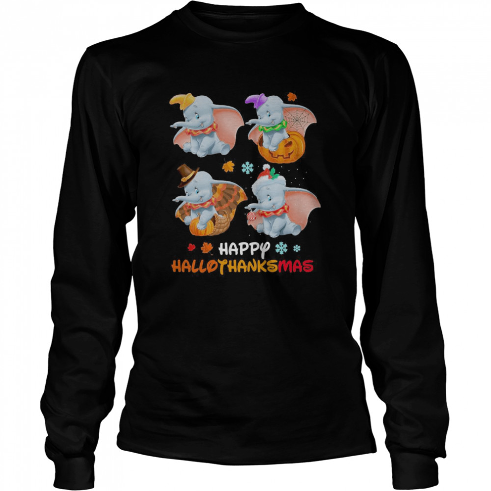 Dumbo Disney Halloween And Merry Christmas Happy Hallothanksmas Long Sleeved T-shirt