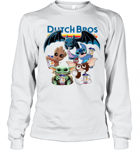 Dutch Bros Coffee Baby Yoda Groot Stitch Toothless And Gremlins T-Shirt Long Sleeved T-shirt 