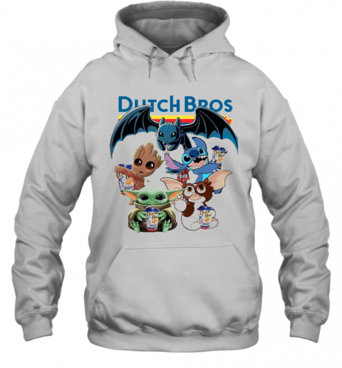 Dutch Bros Coffee Baby Yoda Groot Stitch Toothless And Gremlins T-Shirt Unisex Hoodie