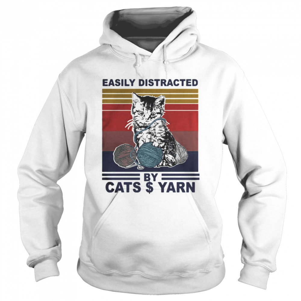 Easily Distracted By Cats And Yarn Vintage Retro Unisex Hoodie