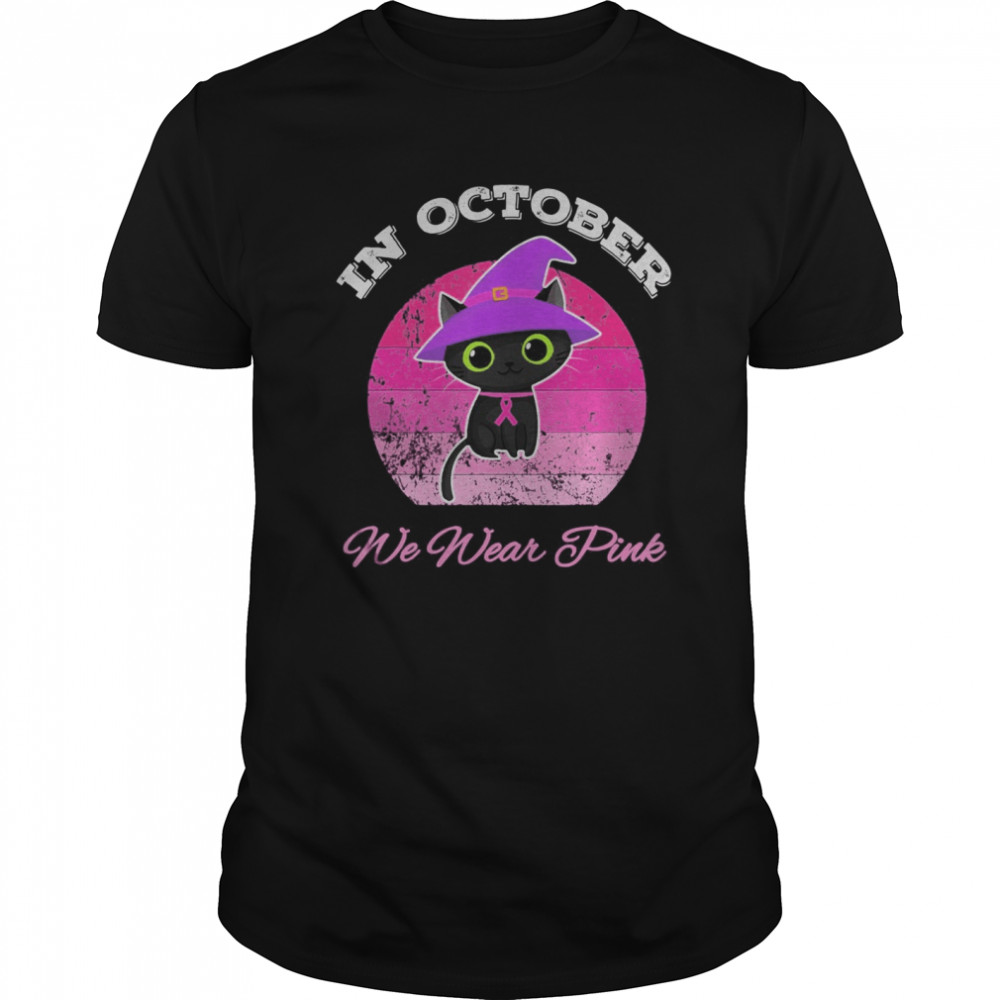 Halloween Cat In October We Wear Pink ribbon cat lovers shirt