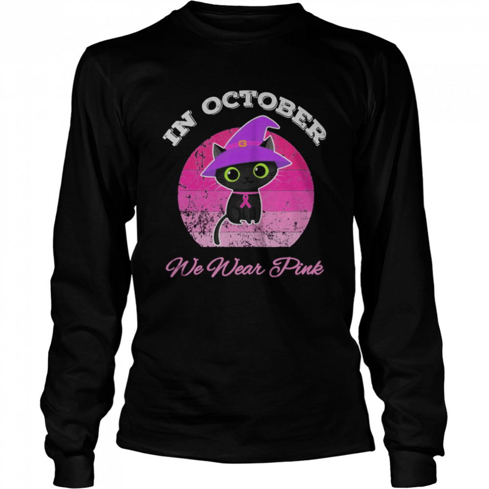 Halloween Cat In October We Wear Pink ribbon cat lovers Long Sleeved T-shirt