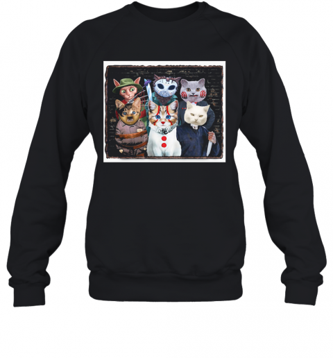 Halloween Cats Horror Characters Friends T-Shirt Unisex Sweatshirt