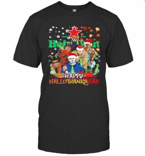 Halloween Horror Characters Heineken Happy Hallothanksmas Halloween Thanksgiving Christmas T-Shirt